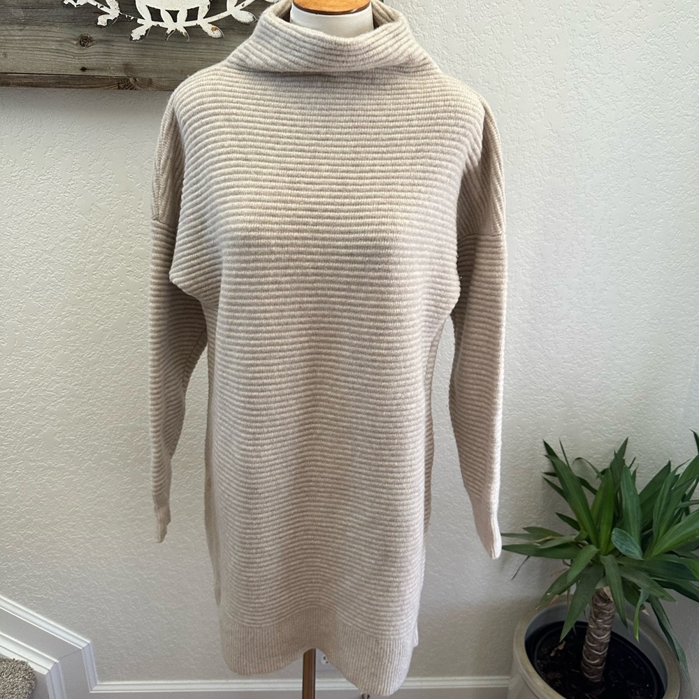 Madewell Skyscraper Ribbed Tan Turtleneck Sweater Dress Tunic Size XXL